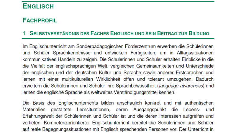 Auszug aus dem Fachprofil Englisch