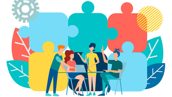 Illustration: Mitarbeiter besprechen sich am Konferenztisch