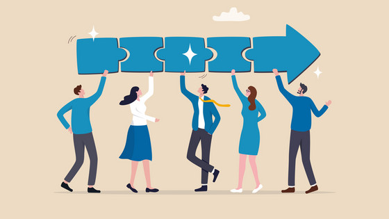 Illustration: Symbolbild für Teamarbeit und Kooperationen verschiedener Geschätsprozesse