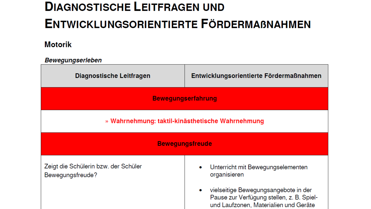 Auszug aus Diagnostische Leitfragen Motorik