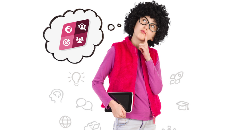 Symbolbild: Junge Frau mit Tablet und Logo "Digitale Lernaufgaben"