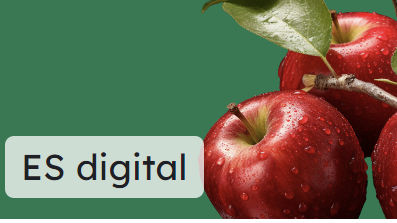 Illustrierendes Bild für den mebis-Kurs "ES digital". Es zeigt mehrere Äpfel und das ISB-Logo