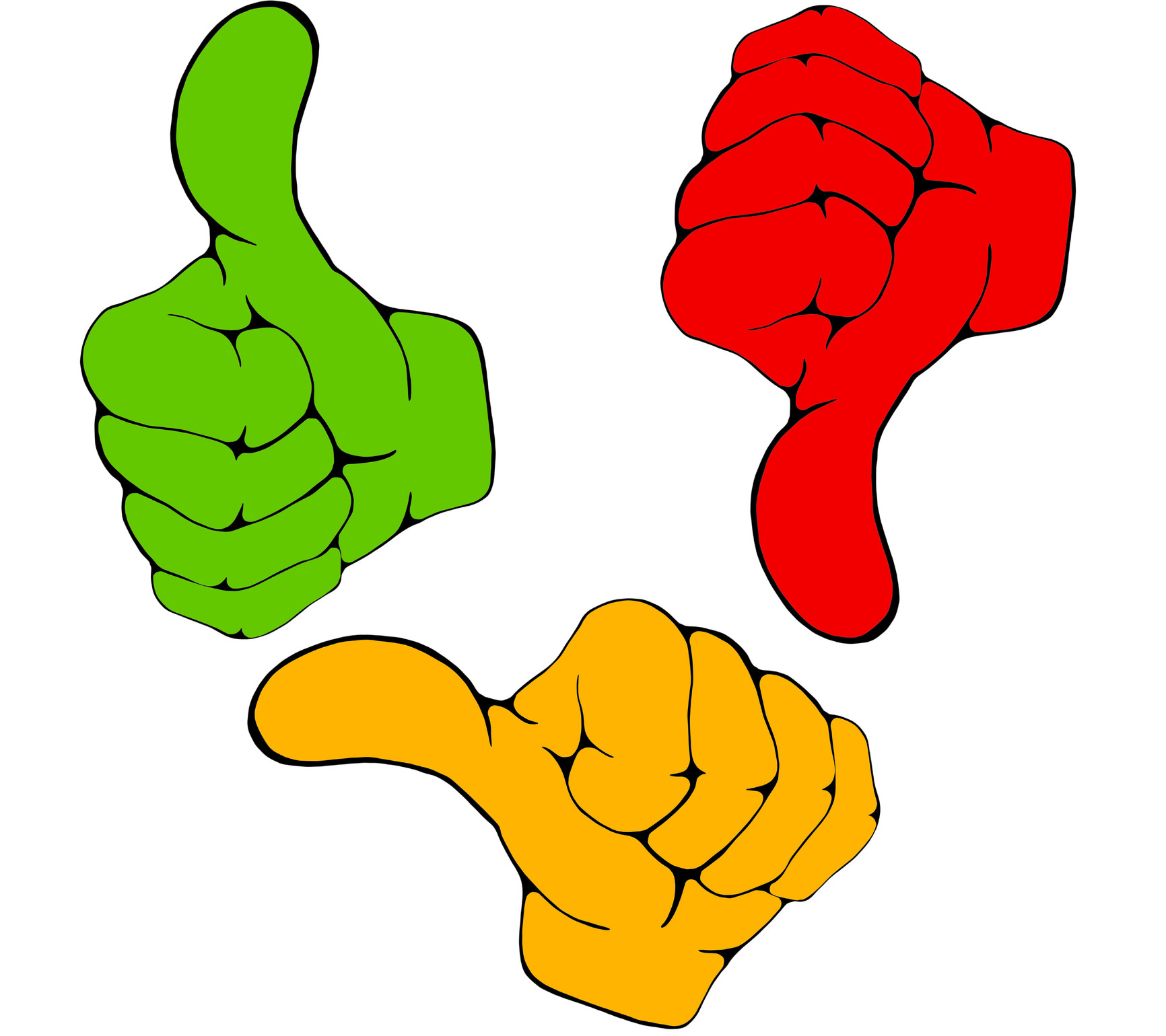 Symbolbild: Hände geben Feedback in Ampelfarben, Daumen hoch/runter