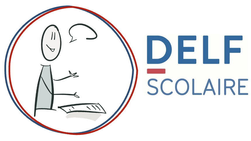 Bild zeigt ein stark stilisiertes Bild eines Menschen, der das DELF-Zertifikat erhält.