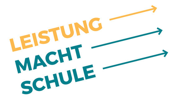 Untereinander stehen die Wörter Leistung, Macht, Schule mit jeweils einem Pfeil dahinter