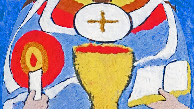 Zeichnung/Glasmalerei: Symbole der Heiligen Kommunion/Eucharistiefeier