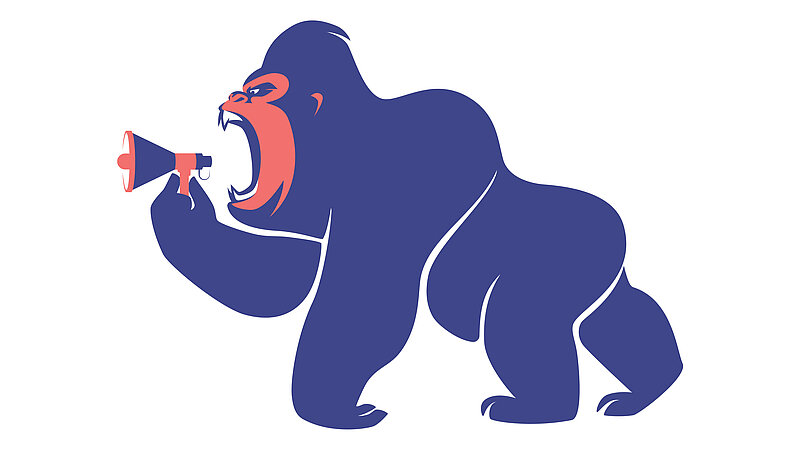 Illustration: Gorilla brüllt in Megaphon